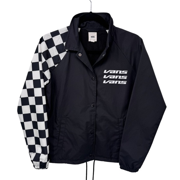 Vans Thanks Coach Superspeedee Black Checkered Logo Windbreaker Jacket‎ Women XS - Picture 1 of 9